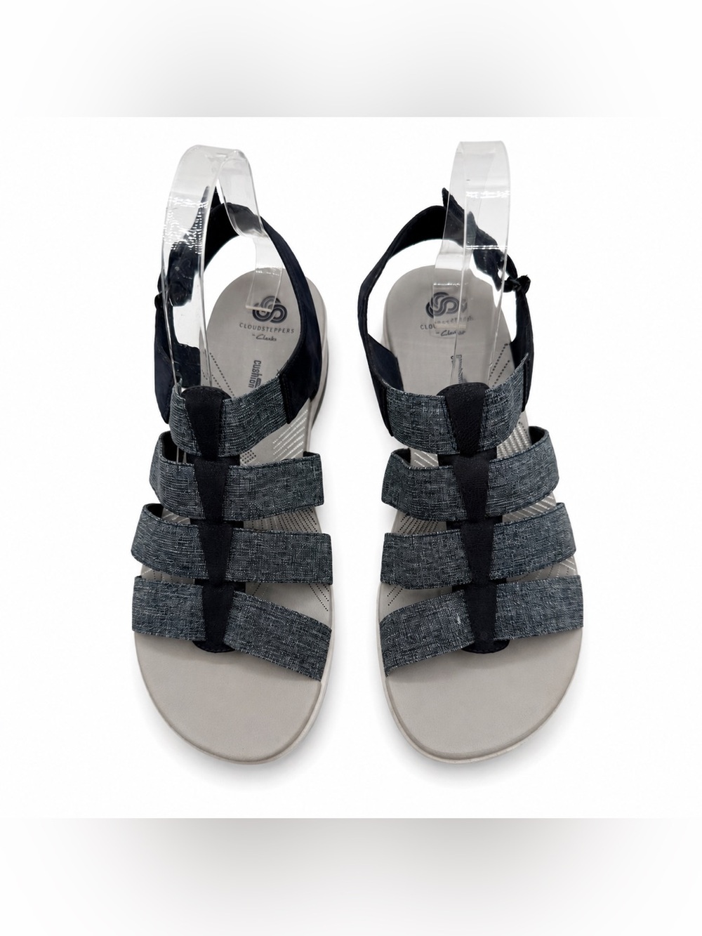 Clarks Cloudsteppers Arla Shaylie Sandals Navy Blue Comfort Slingback Wedge - Picture 3 of 16
